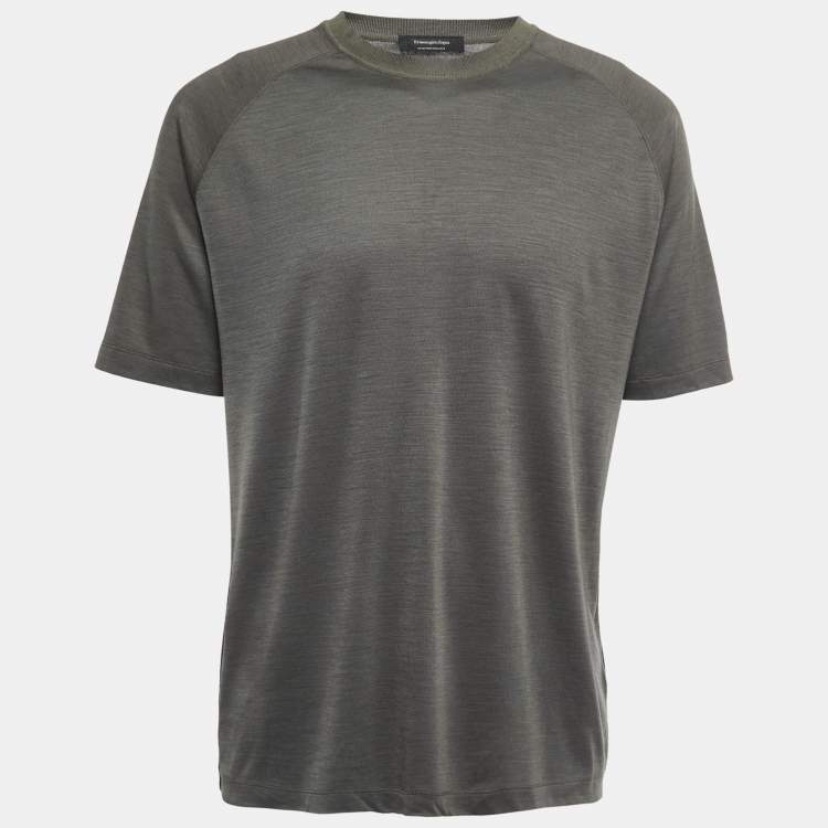 Pre Owned Ermenegildo Zegna Military Green Wool Crew Neck Half Sleeve T-Shirt L
