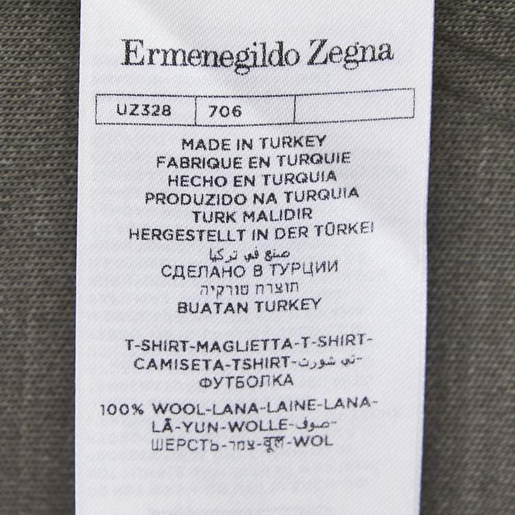 Pre Owned Ermenegildo Zegna Military Green Wool Crew Neck Half Sleeve T-Shirt L