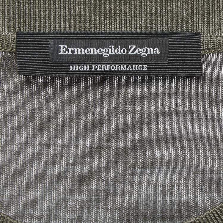 Pre Owned Ermenegildo Zegna Military Green Wool Crew Neck Half Sleeve T-Shirt L