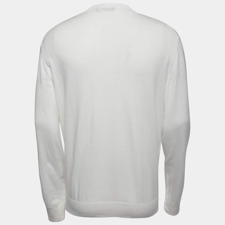 Pre Owned Ermenegildo Zegna Off White Cotton Crew Neck Sweater XL
