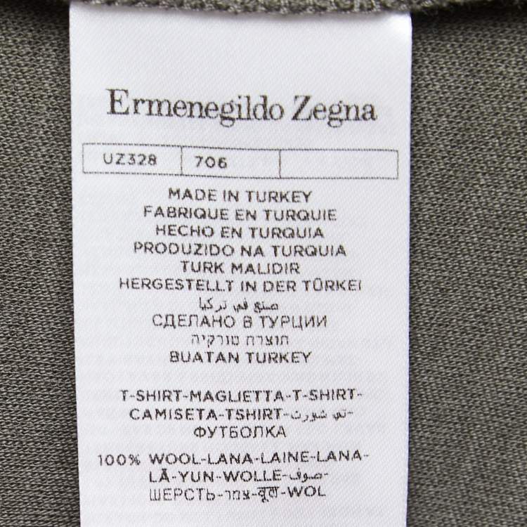 Pre Owned Ermenegildo Zegna Military Green Wool Crew Neck Half Sleeve T-Shirt XL