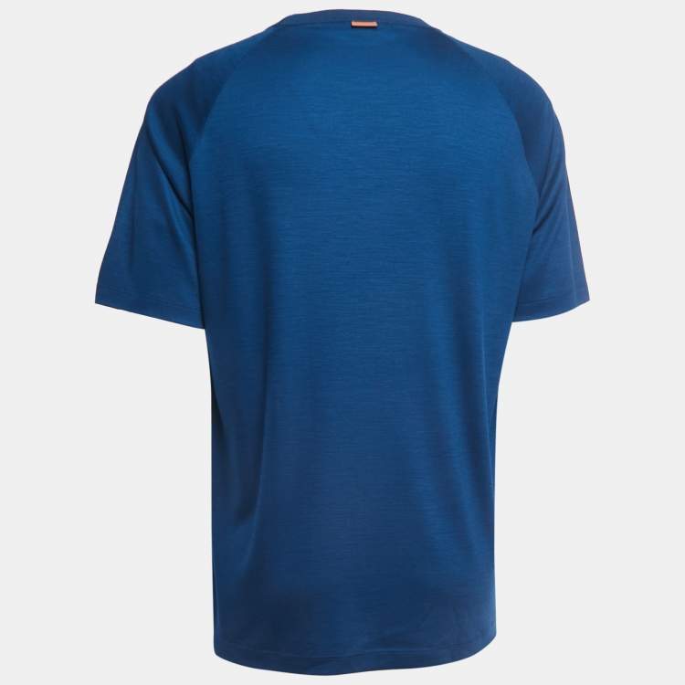 Pre Owned  Zegna Teal Blue Wool Crew Neck Half Sleeve T-Shirt XL