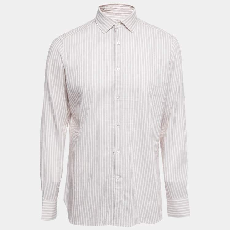 Pre Owned Ermenegildo Zegna White Striped Cotton Blend Button Front Full Sleeve Shirt XL