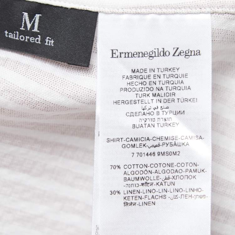 Pre Owned Ermenegildo Zegna White Striped Cotton Blend Button Front Full Sleeve Shirt XL