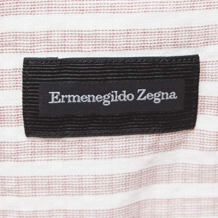 Pre Owned Ermenegildo Zegna White Striped Cotton Blend Button Front Full Sleeve Shirt XL