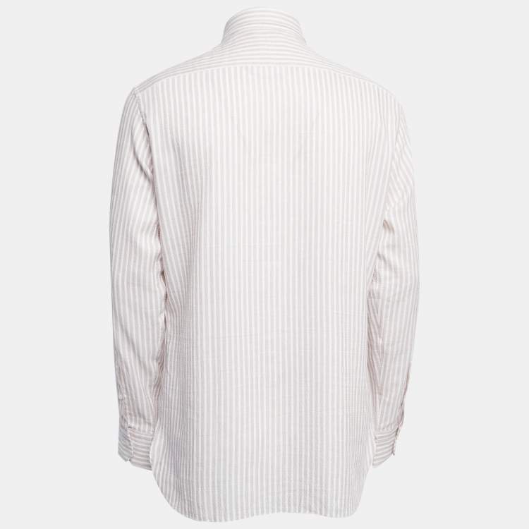 Pre Owned Ermenegildo Zegna White Striped Cotton Blend Button Front Full Sleeve Shirt XL