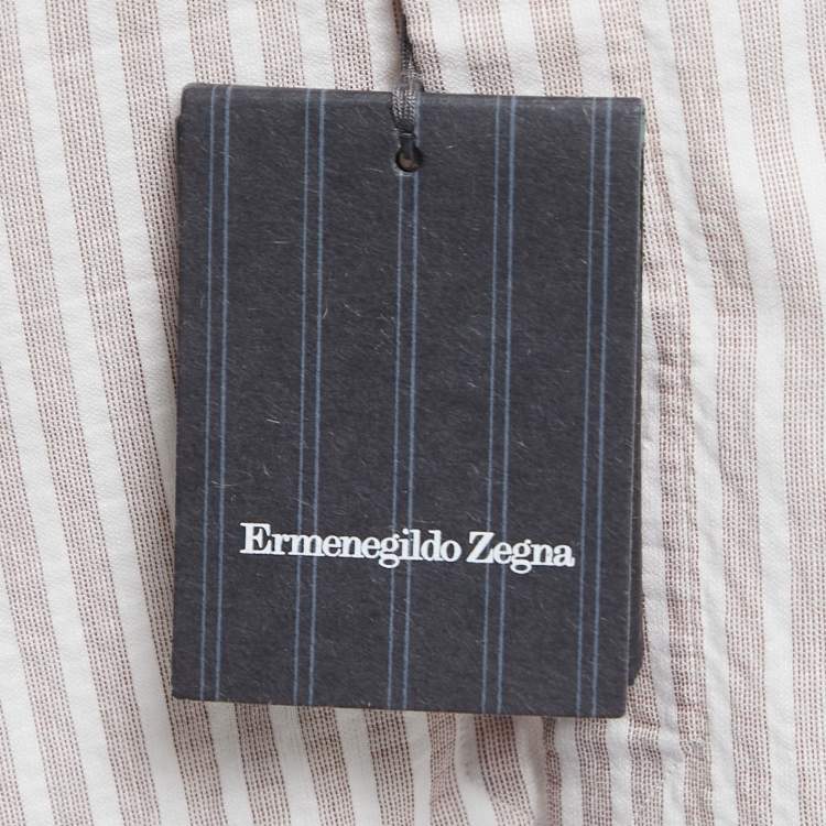 Pre Owned Ermenegildo Zegna White Striped Cotton Blend Button Front Full Sleeve Shirt XL