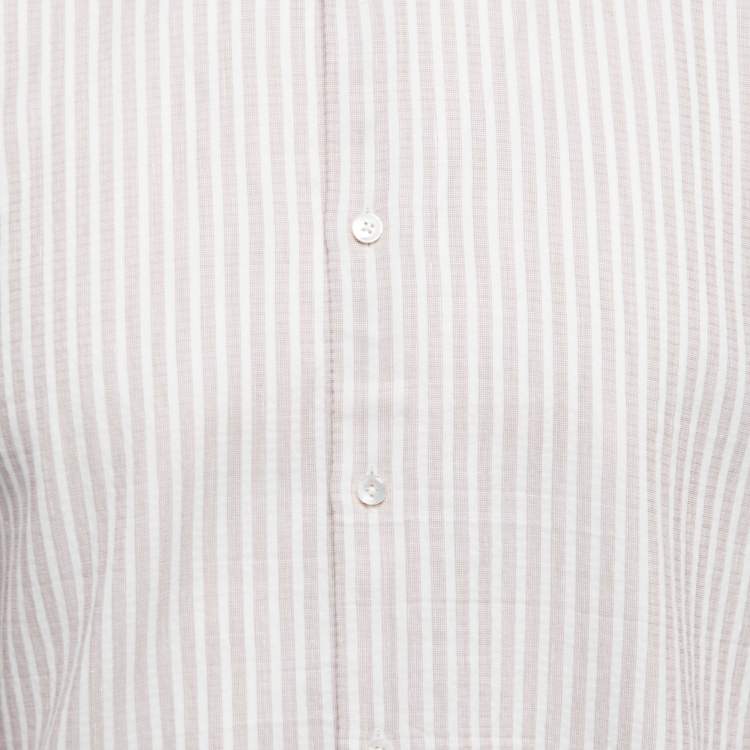 Pre Owned Ermenegildo Zegna White Striped Cotton Blend Button Front Full Sleeve Shirt XL