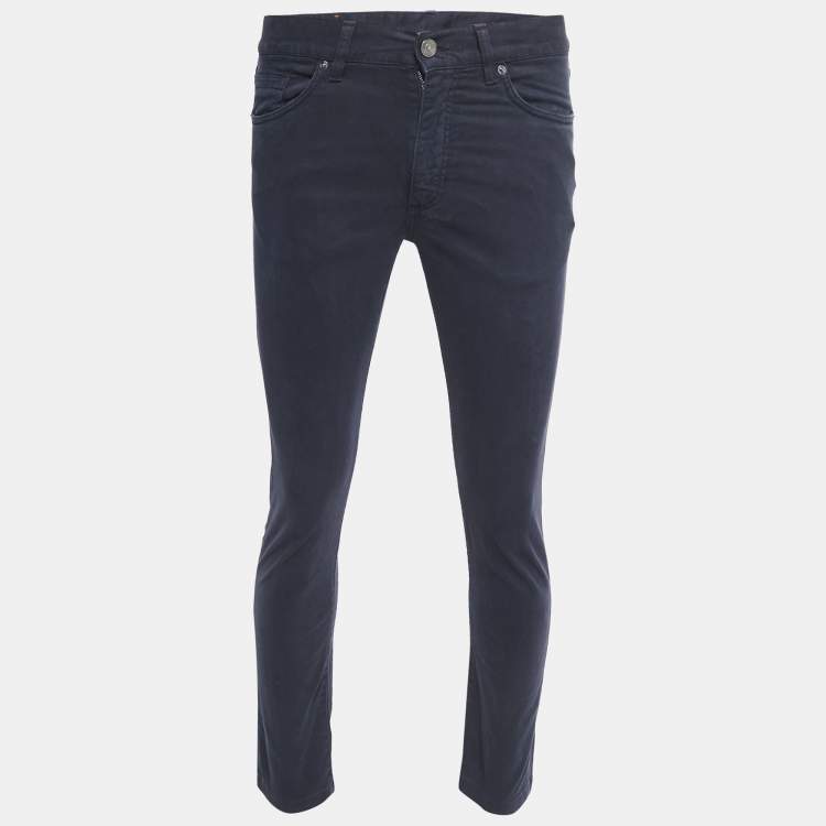 Pre Owned Ermenegildo Zegna Navy Blue Cotton Slim Fit Pants S Waist 31"