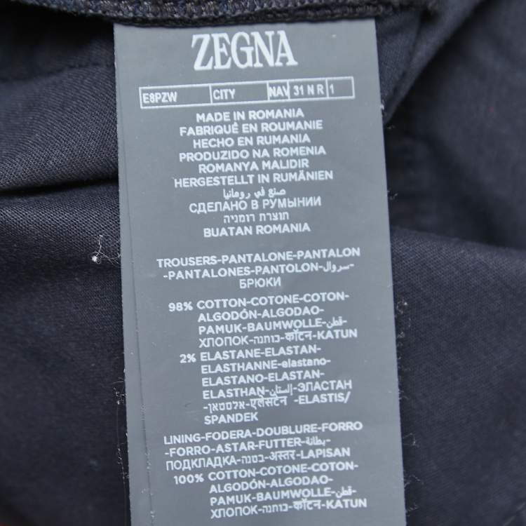 Pre Owned Ermenegildo Zegna Navy Blue Cotton Slim Fit Pants S Waist 31"