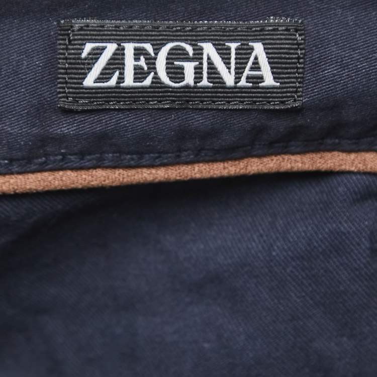 Pre Owned Ermenegildo Zegna Navy Blue Cotton Slim Fit Pants S Waist 31"