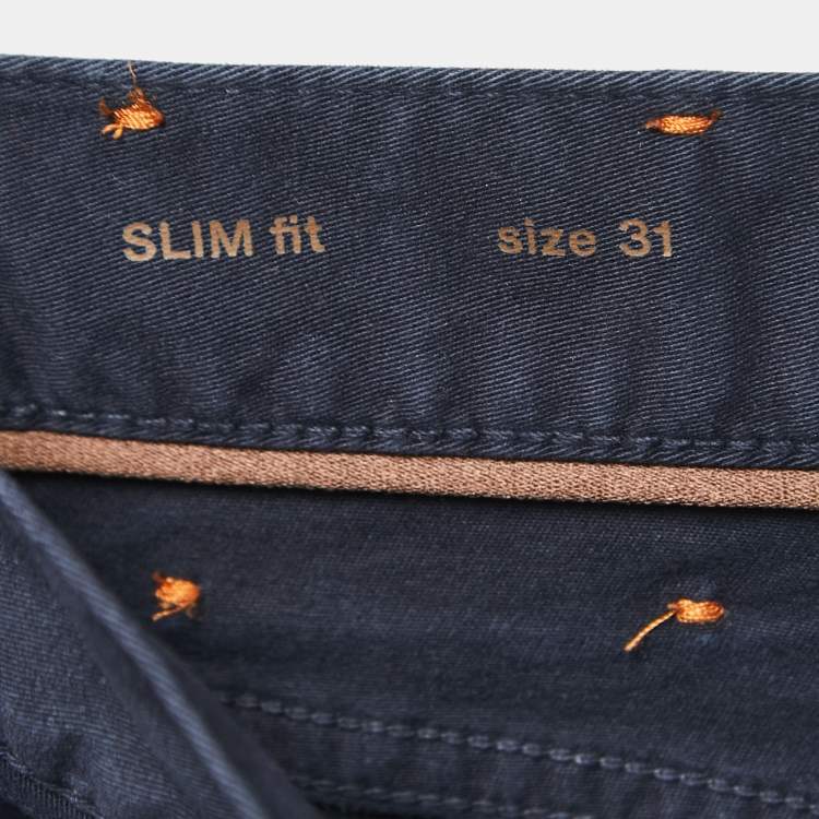 Pre Owned Ermenegildo Zegna Navy Blue Cotton Slim Fit Pants S Waist 31"