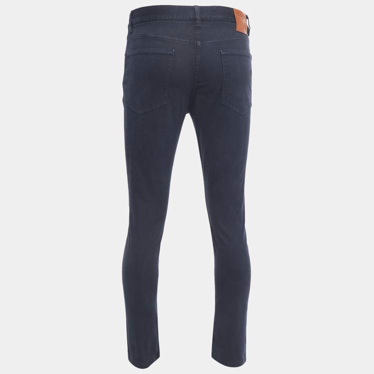 Pre Owned Ermenegildo Zegna Navy Blue Cotton Slim Fit Pants S Waist 31"