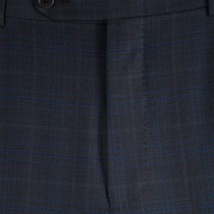 Pre Owned Ermenegildo Zegna Grey Checked Wool Regular Fit Trousers 3XL