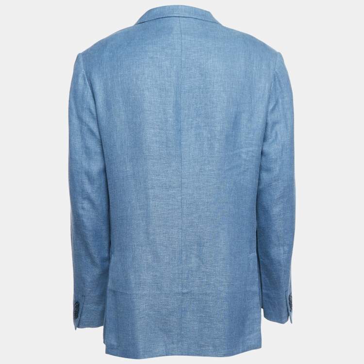 Pre Owned Ermenegildo Zegna Blue Linen Blend Single Breasted Blazer 4XL