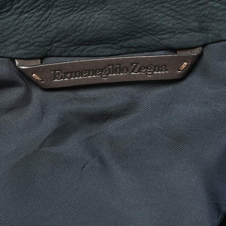 Pre Owned Ermenegildo Zegna Navy Blue Leather Single Breasted Blazer XL