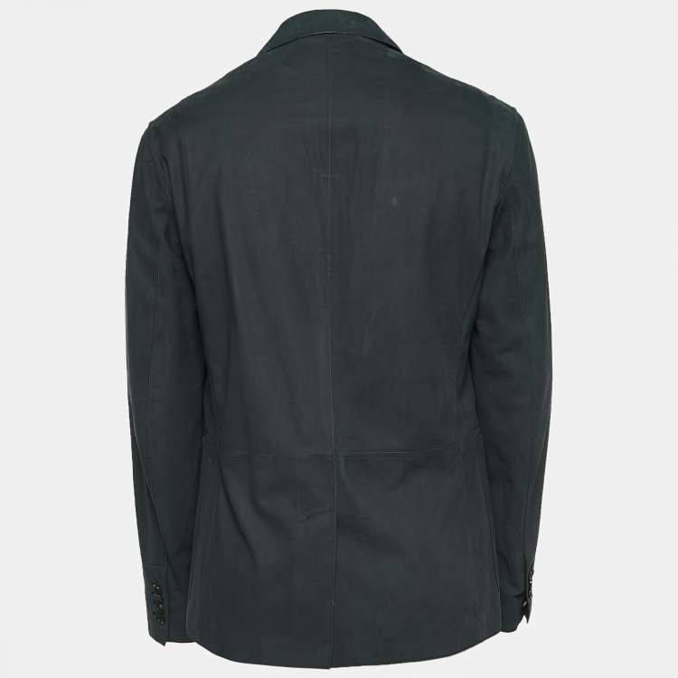 Pre Owned Ermenegildo Zegna Navy Blue Leather Single Breasted Blazer XL
