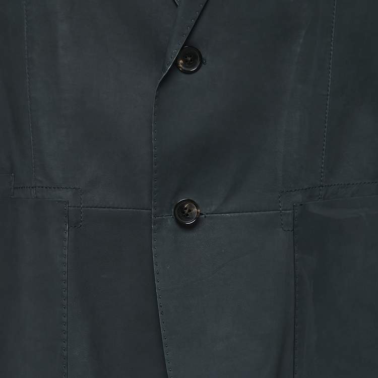 Pre Owned Ermenegildo Zegna Navy Blue Leather Single Breasted Blazer XL