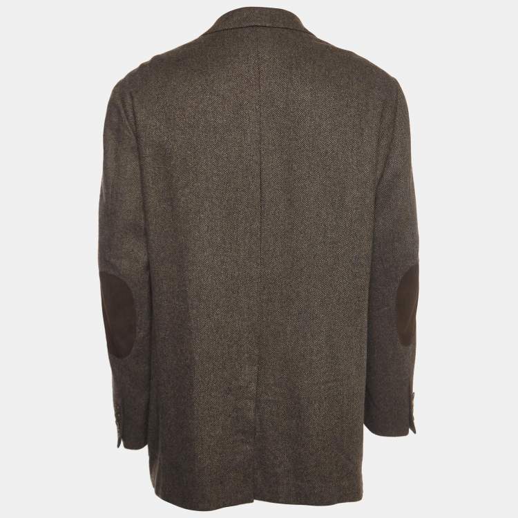 Pre Owned Ermenegildo Zegna Brown Patterned Cashmere Single Breasted Blazer 4XL