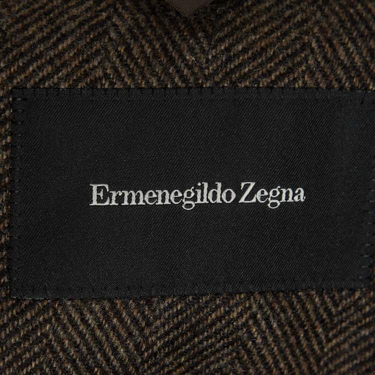 Pre Owned Ermenegildo Zegna Brown Patterned Cashmere Single Breasted Blazer 4XL