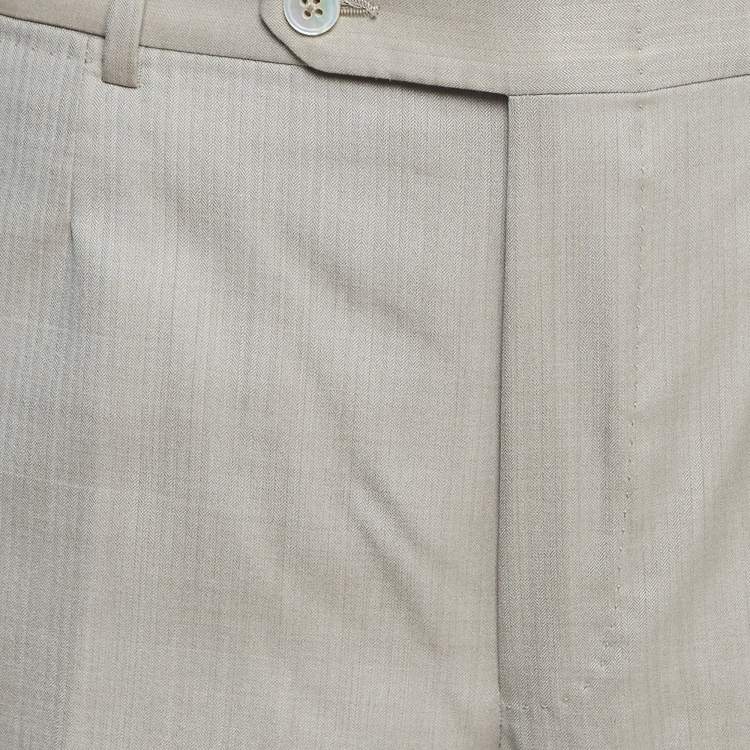 Pre Owned Ermenegildo Zegna Su Misura Beige Wool & Silk Tailored Trousers XXL