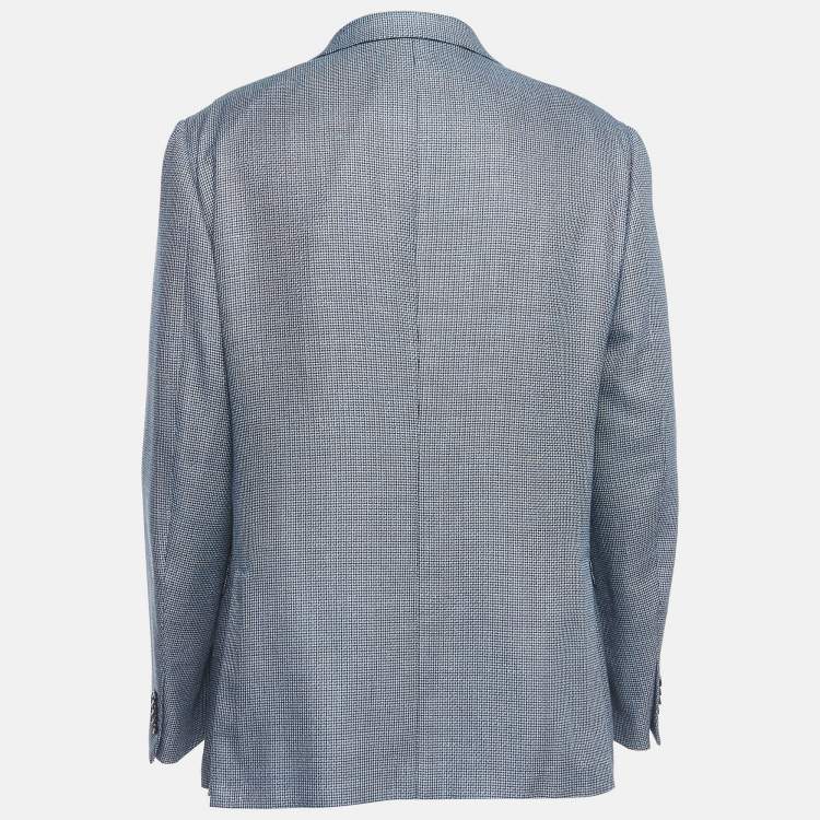 Pre Owned Ermenegildo Zegna Blue Patterned Silk Blend Single Breasted Blazer XXXL