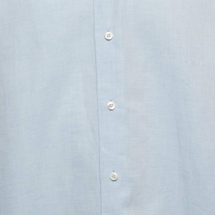 Pre Owned Ermenegildo Zegna Blue Linen-Blend Shirt L