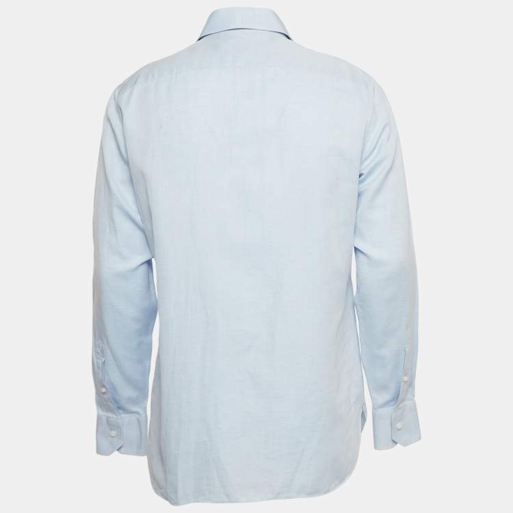 Pre Owned Ermenegildo Zegna Blue Linen-Blend Shirt L