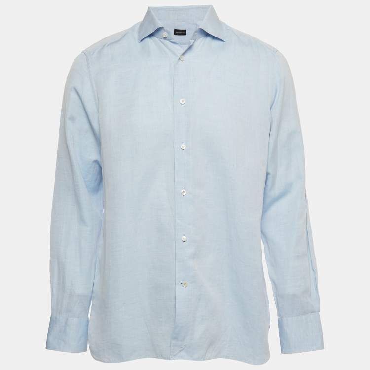 Pre Owned Ermenegildo Zegna Blue Linen-Blend Shirt L