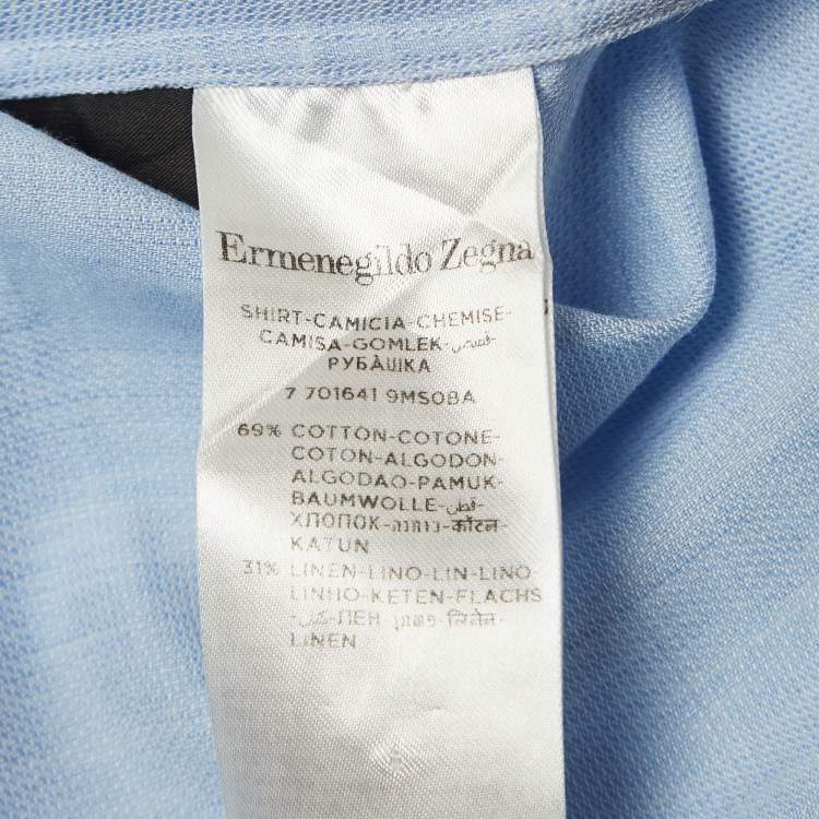 Pre Owned Ermenegildo Zegna Blue Linen-Blend Shirt L