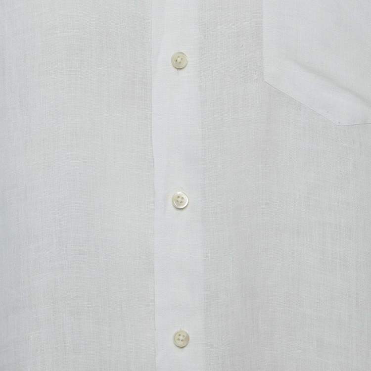 Pre Owned Ermenegildo Zegna White Linen Button Front Full Sleeve Shirt XL