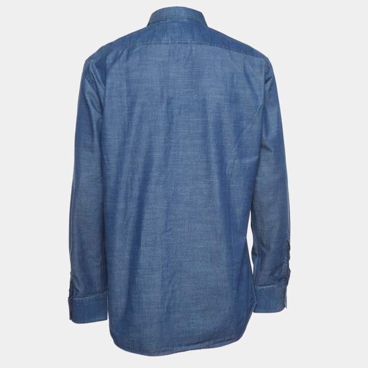 Pre Owned Ermenegildo Zegna Dark Blue Cotton Button Front Full Sleeve Shirt L