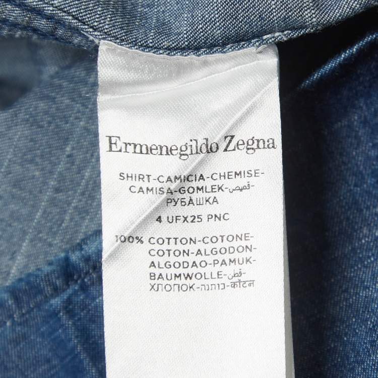 Pre Owned Ermenegildo Zegna Dark Blue Cotton Button Front Full Sleeve Shirt L