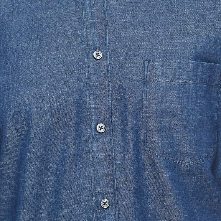 Pre Owned Ermenegildo Zegna Dark Blue Cotton Button Front Full Sleeve Shirt L