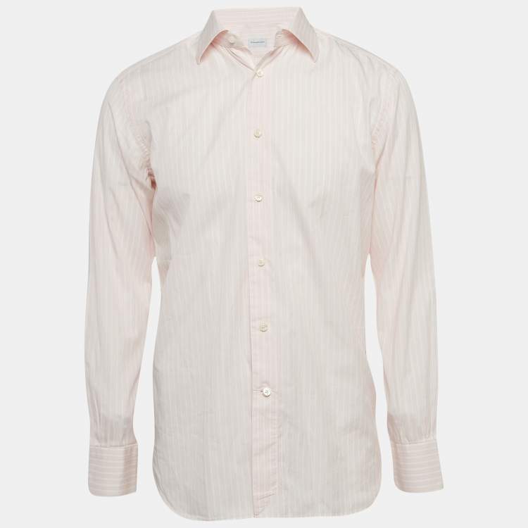 Pre Owned Ermenegildo Zegna Pink Pinstripe Cotton Long Sleeve Shirt M