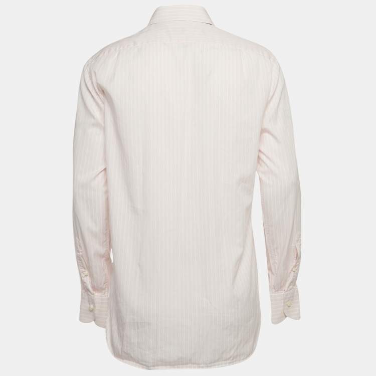 Pre Owned Ermenegildo Zegna Pink Pinstripe Cotton Long Sleeve Shirt M