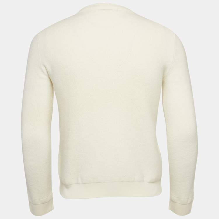 Pre Owned Ermenegildo Zegna Cream Wool and Cashmere Crew Neck Sweatshirt XL