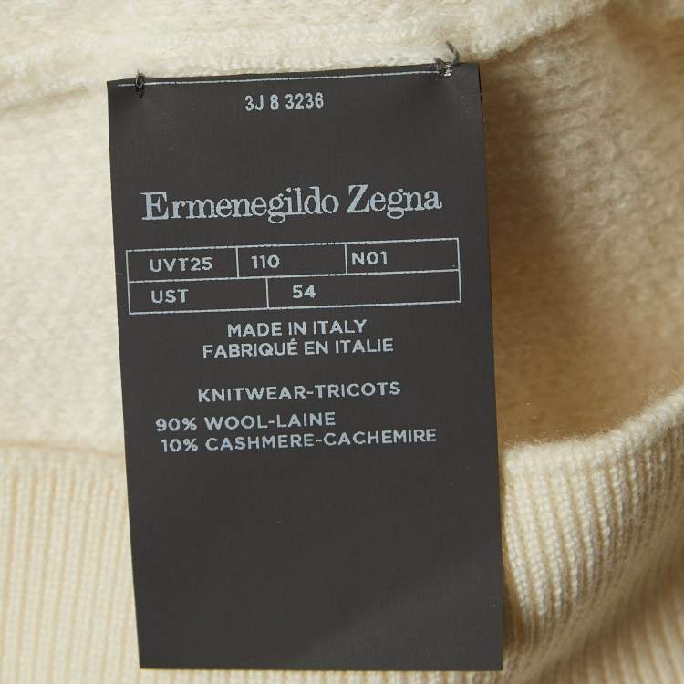 Pre Owned Ermenegildo Zegna Cream Wool and Cashmere Crew Neck Sweatshirt XL