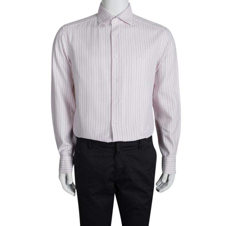 Pre Owned Ermenegildo Zegna Pink Cotton Striped Long Sleeve Button Front Shirt XXL