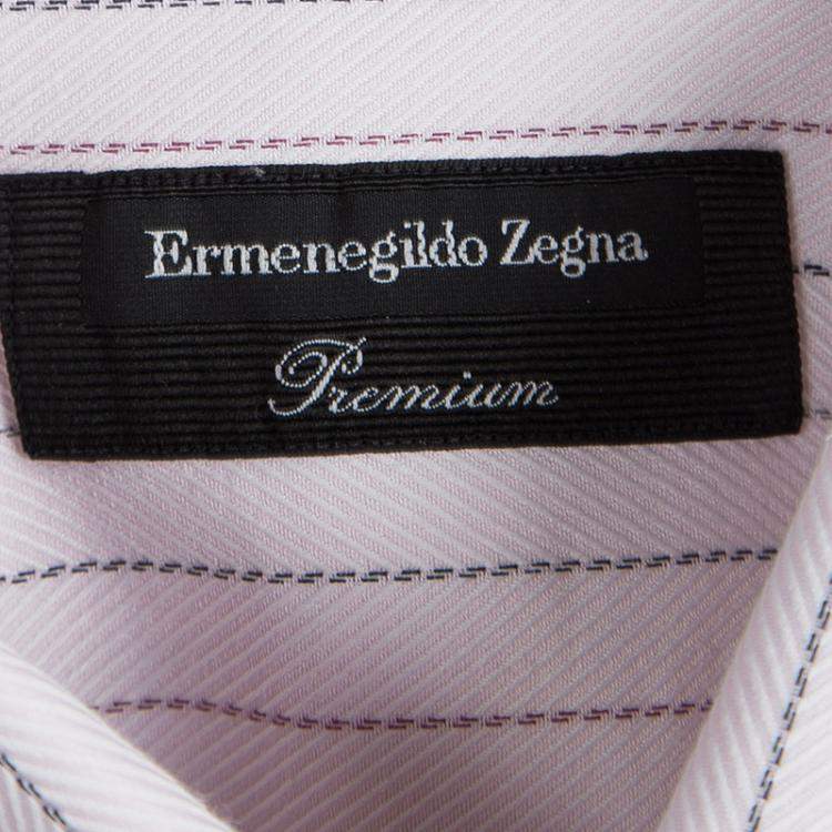 Pre Owned Ermenegildo Zegna Pink Cotton Striped Long Sleeve Button Front Shirt XXL