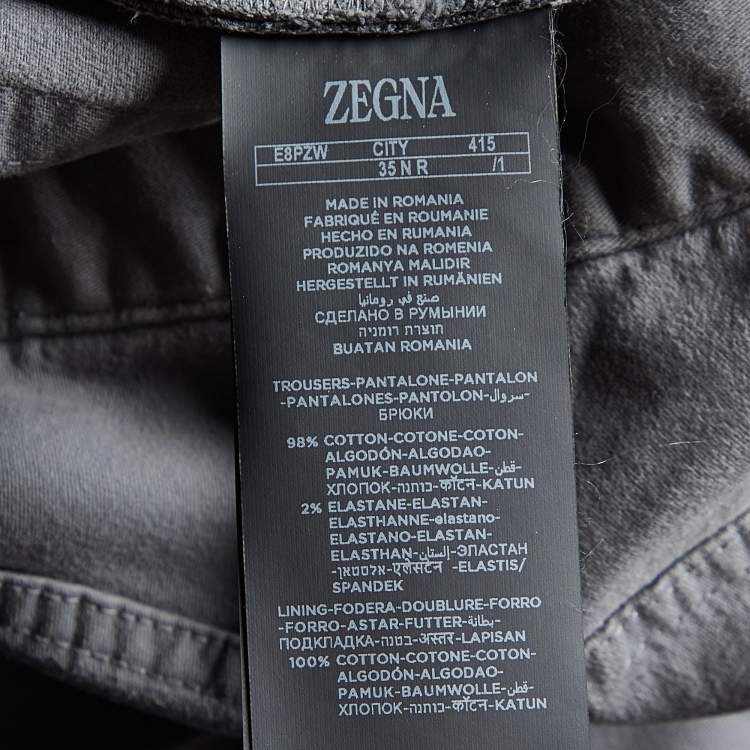 Pre Owned Zegna Grey Cotton Regular Fit City Trousers M/Waist 34"