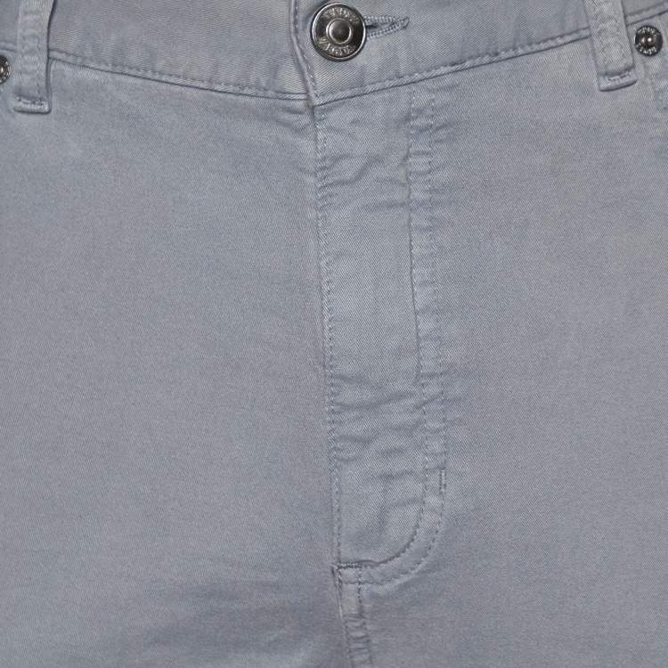 Pre Owned Zegna Grey Cotton Regular Fit City Trousers M/Waist 34"