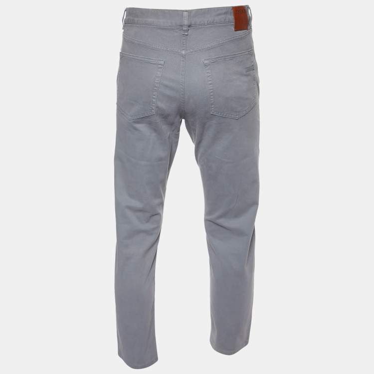 Pre Owned Zegna Grey Cotton Regular Fit City Trousers M/Waist 34"