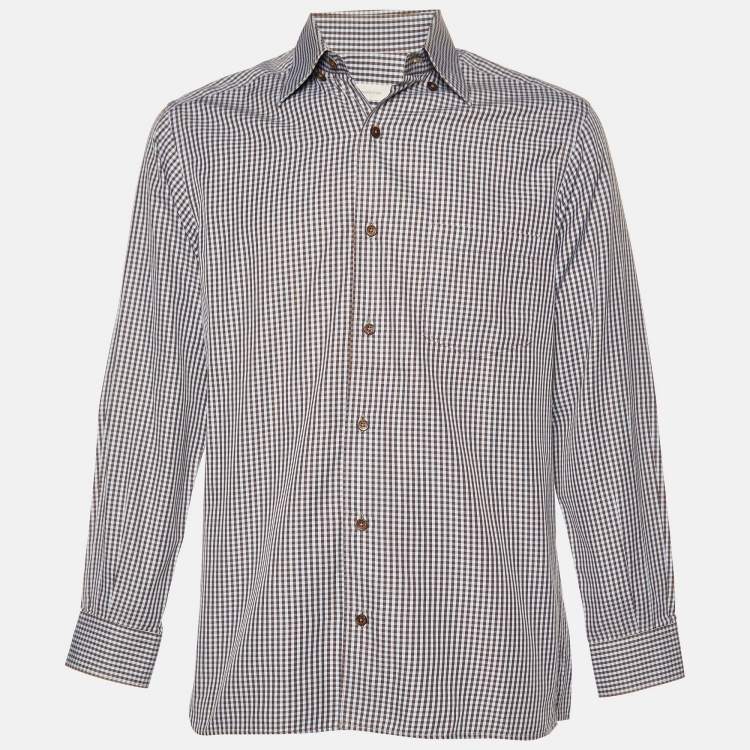 Pre Owned Ermenegildo Zegna Blue Micro Checked Cotton Button Down Shirt M