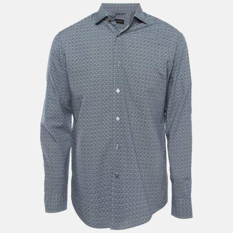 Pre Owned Ermenegildo Zegna Blue Printed and Textured Cotton Shirt M