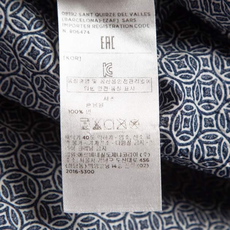 Pre Owned Ermenegildo Zegna Blue Printed and Textured Cotton Shirt M