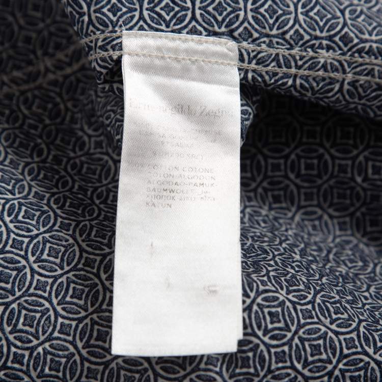 Pre Owned Ermenegildo Zegna Blue Printed and Textured Cotton Shirt M