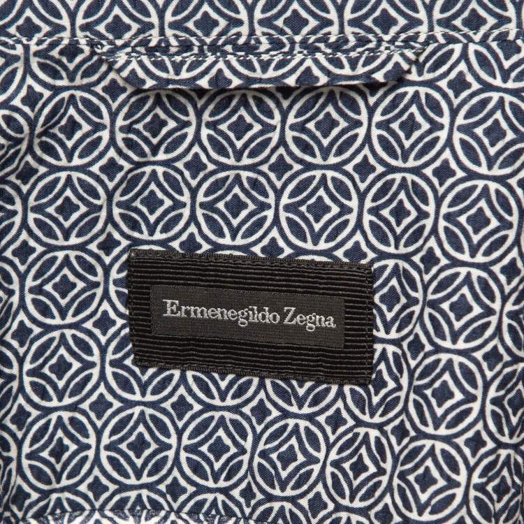 Pre Owned Ermenegildo Zegna Blue Printed and Textured Cotton Shirt M