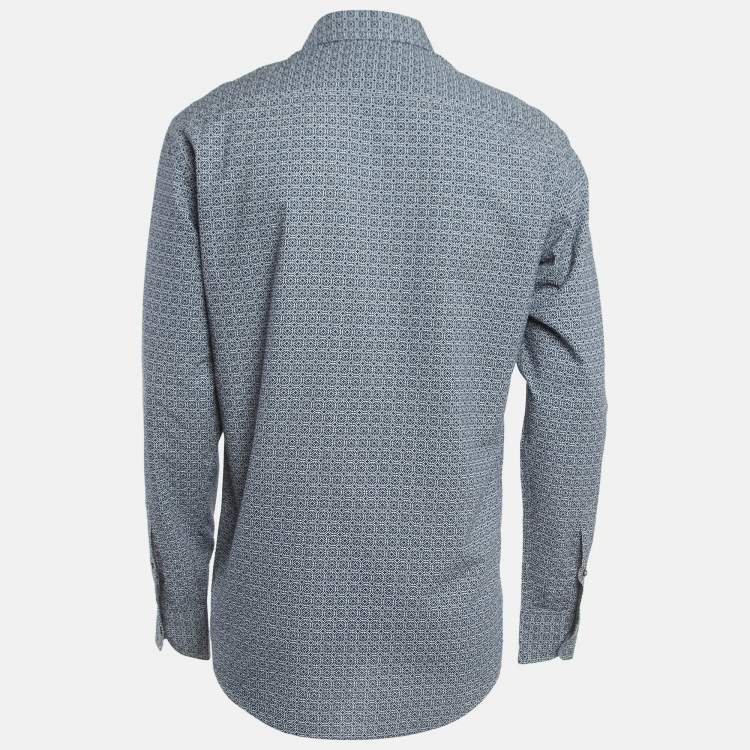 Pre Owned Ermenegildo Zegna Blue Printed and Textured Cotton Shirt M