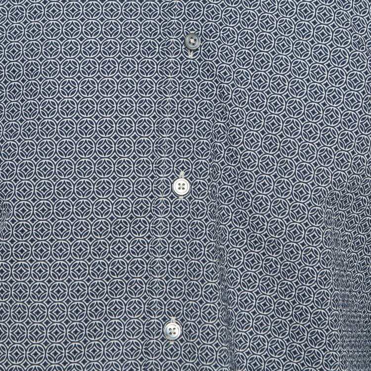 Pre Owned Ermenegildo Zegna Blue Printed and Textured Cotton Shirt M